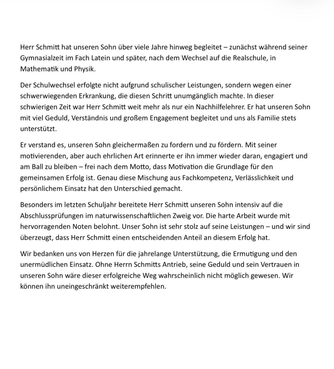 Rückmeldung einer Familie